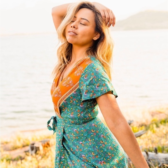 NWT BohoDeep V Neck Short Sleeves Maxi wrap Dress - Picture 9 of 10